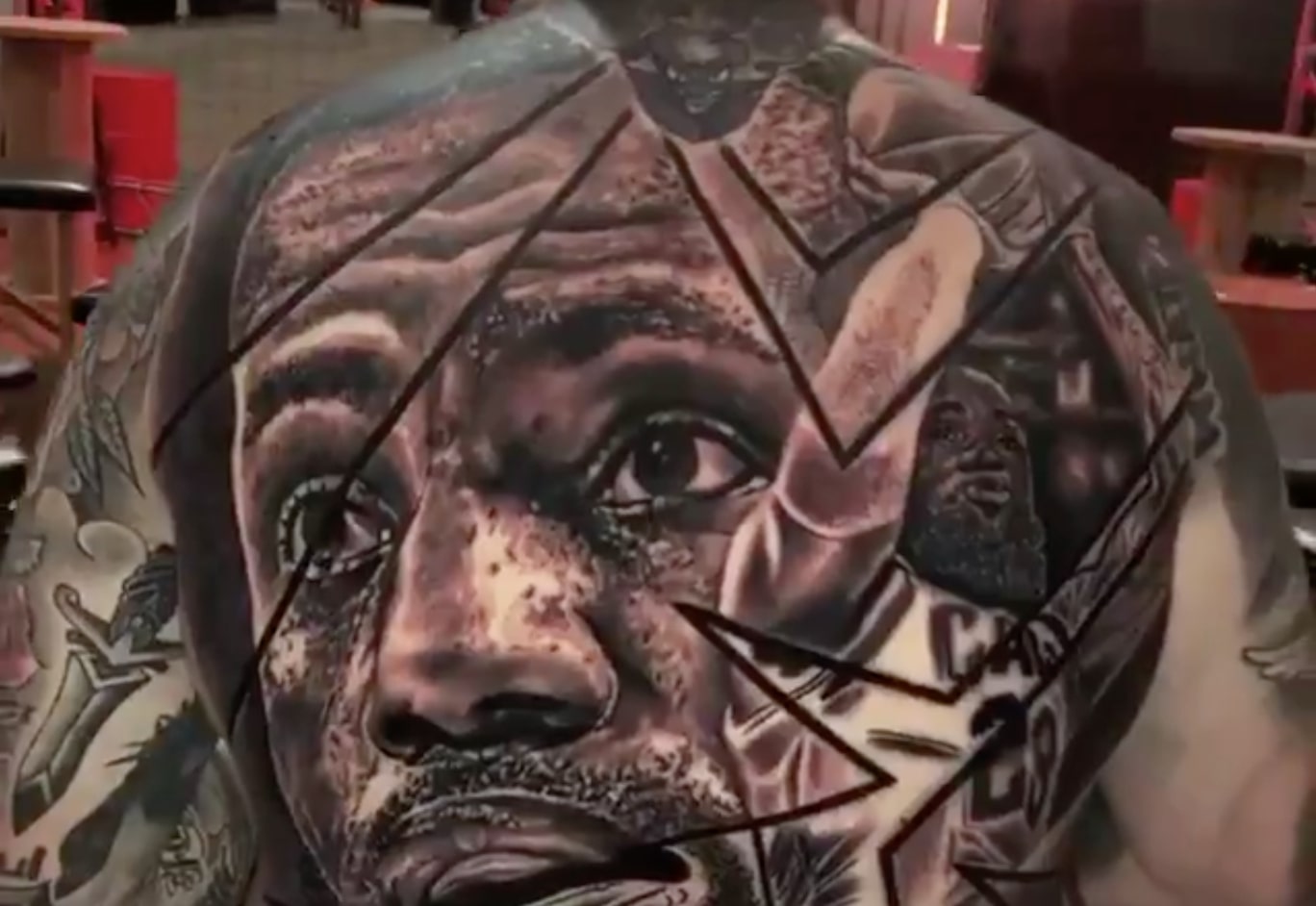 LeBron James back tattoo