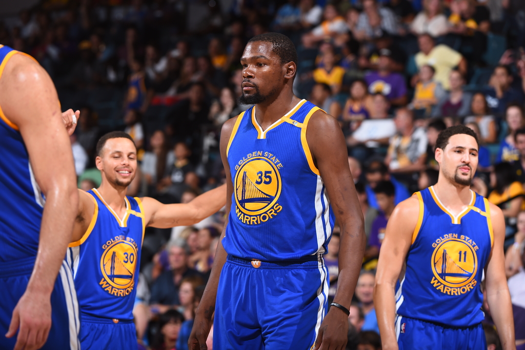Stephen Curry, Kevin Durant and Klay Thompson