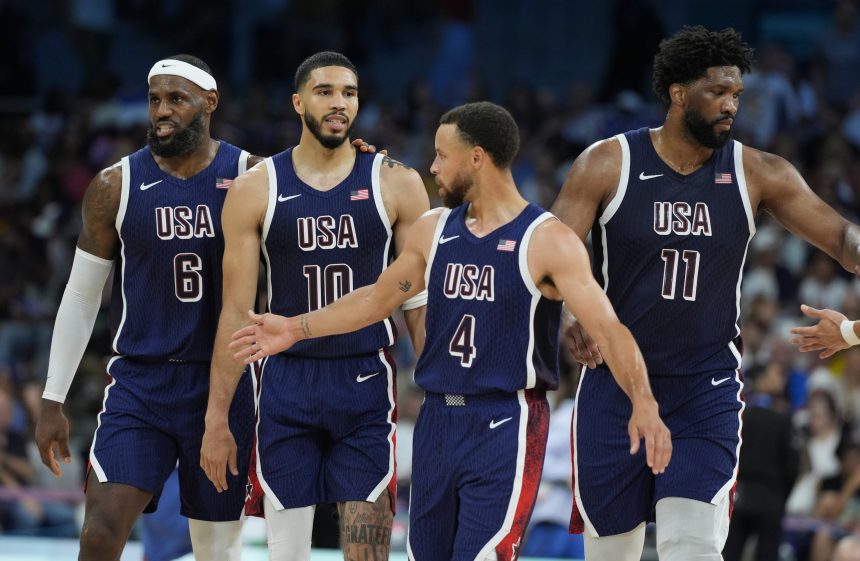 LeBron James, Jayson Tatum, Stephen Curry and Joel Embiid