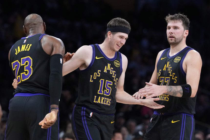 LeBron James, Austin Reaves and Luka Doncic