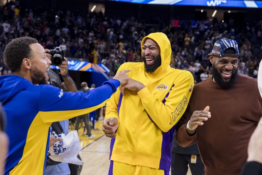 Stephen Curry, Anthony Davis and LeBron James